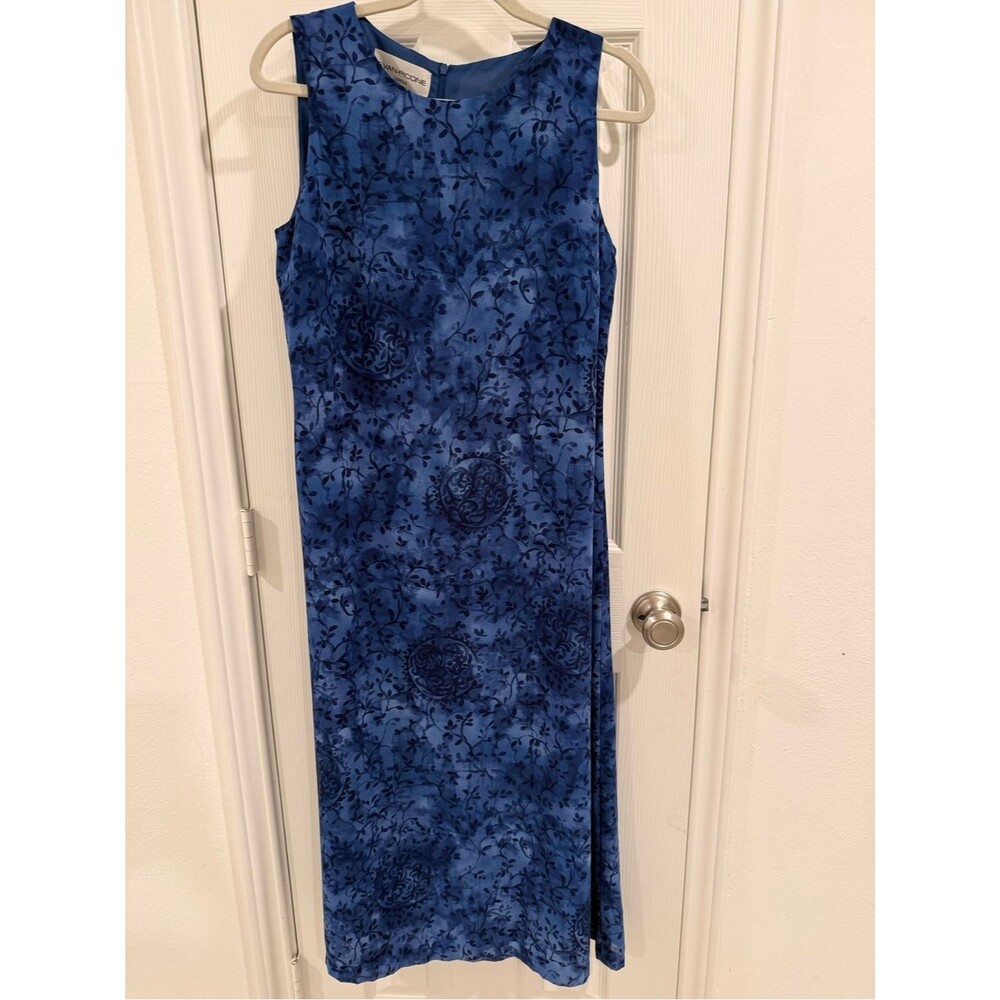 Vintage 90s Blue Floral Sleeveless Maxi Dress, Size 8